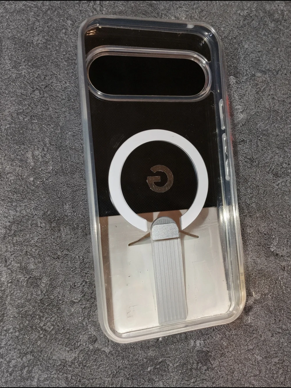 Google Pixel 10 XL Pro Transparent Case w/ White MagRing and Fold-Out Stand